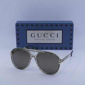 Gucci GG1104S 003 Aviator Sunglasses – Transparent Green Gold/Brown